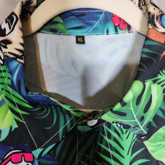 Boho Unique Beach Tropical‎ Surfing Skeleton Resort Cruise Hawaiian Shirt XL - Picture 5 of 5